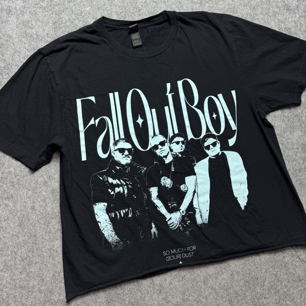 Fall Out Boy Cropped Shirt Mens L Black Gildan So Much For (2our) Dust Tour Tee